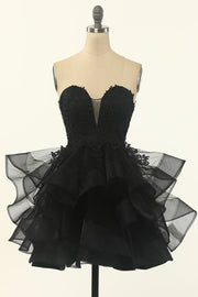 Strapless Tulle Liten Svart Klänning