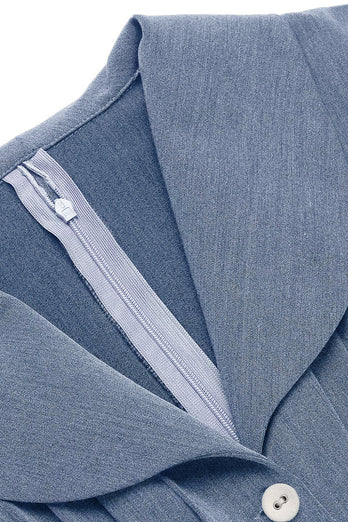 Grey Blå 50 Tals Swingklänning Lång Ärm