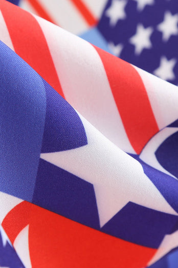 American Flag Printed Retro Klänning med Rosett