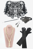 Black Six Pieces Huvudstycke Golve Örhängen 1920 -talet Tillbehör Set