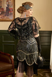 Black Six Pieces Huvudstycke Golve Örhängen 1920 -talet Tillbehör Set