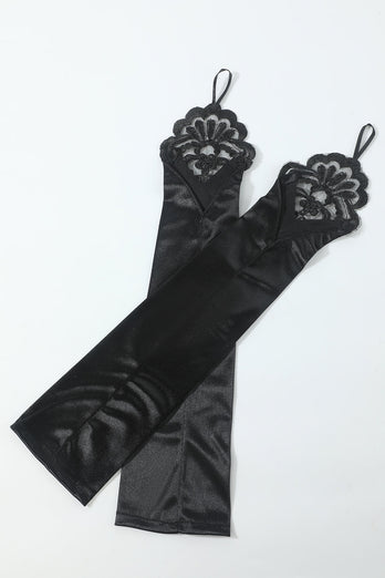 Svarta sex stycken halsbandshandskar 1920 -talets festtillbehör