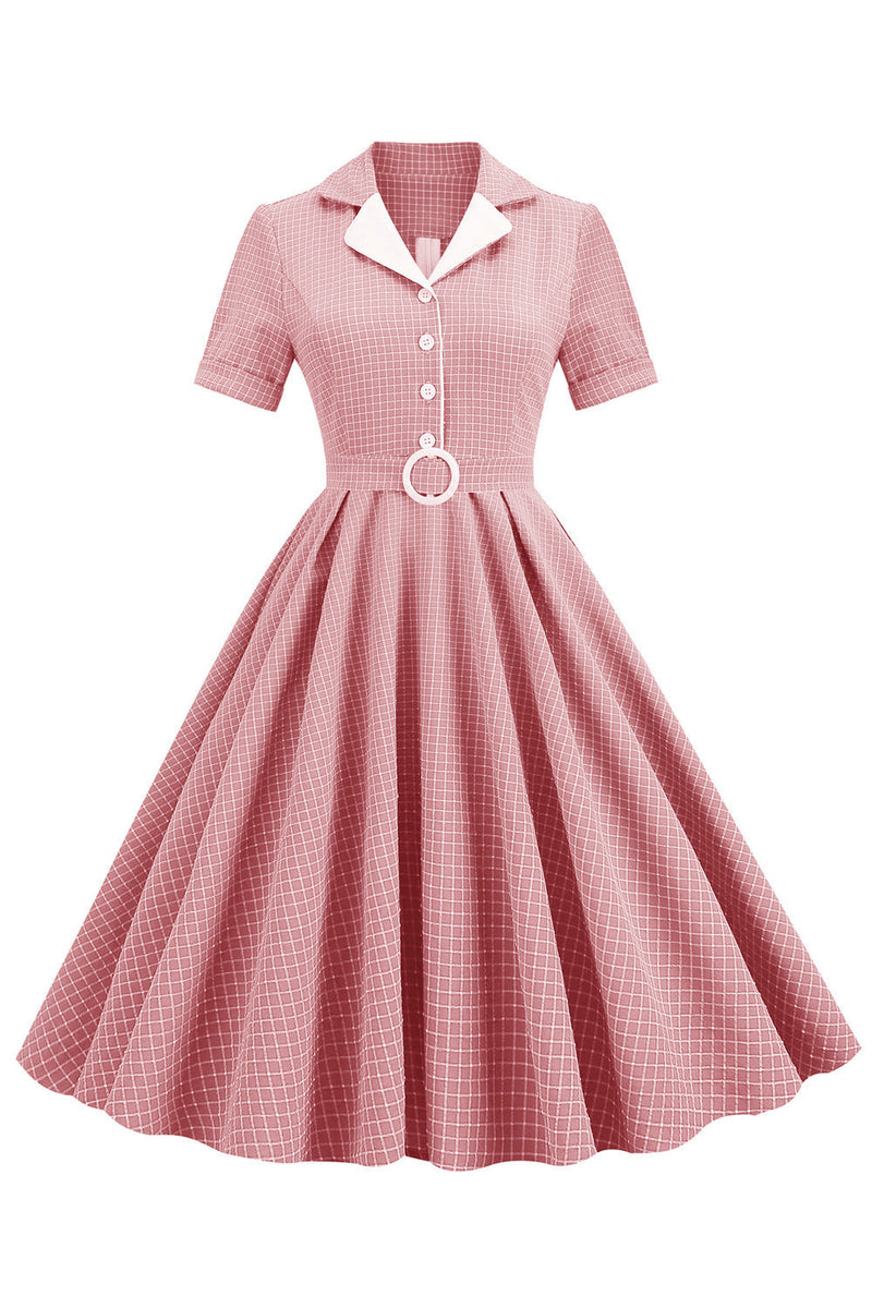 Load image into Gallery viewer, Blush Plaid Swing 50 Tals Klänning med Kort Ärm