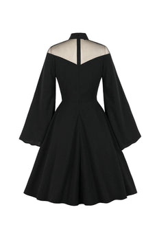 Vintage svart Halloween klänning med långa ärmar