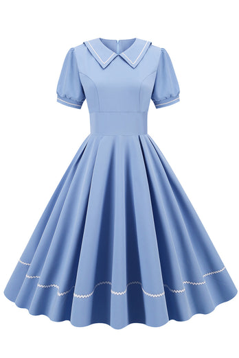 Retro Stil Himmelsblå 1950-talsklänning med korta ärmar