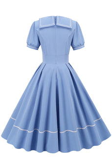 Retro Stil Himmelsblå 1950-talsklänning med korta ärmar
