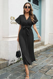 Svart V-Neck Batwing Ärmar Casual Klänning med Sash