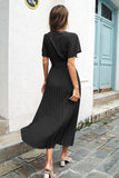 Svart V-Neck Batwing Ärmar Casual Klänning med Sash