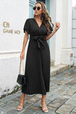 Svart V-Neck Batwing Ärmar Casual Klänning med Sash