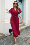 Svart V-Neck Batwing Ärmar Casual Klänning med Sash