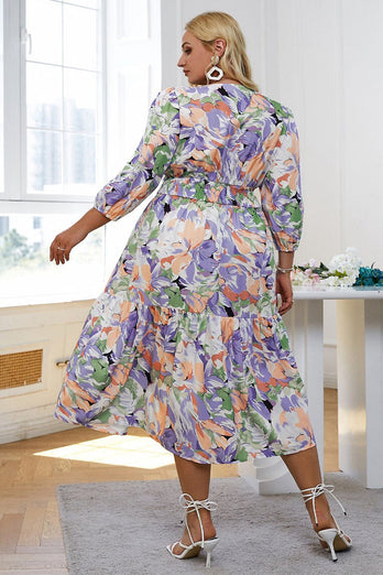 Blå blomma långa ärmar Casual klänning