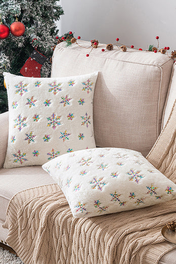Christmas Gift White Snowflake Plush Pillowcase