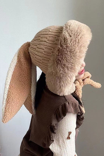 Svart kanin stickad hatt