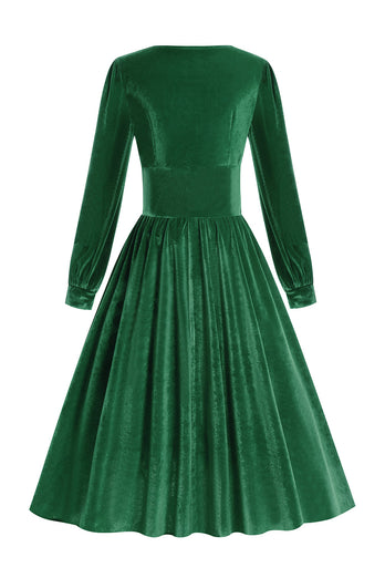 Grön A-linje Sammet Vintage Klänning