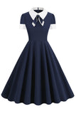 Marin Juvelhals 1950-Tals Klänning med Bowknot
