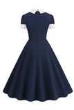 Marin Juvelhals 1950-Tals Klänning med Bowknot