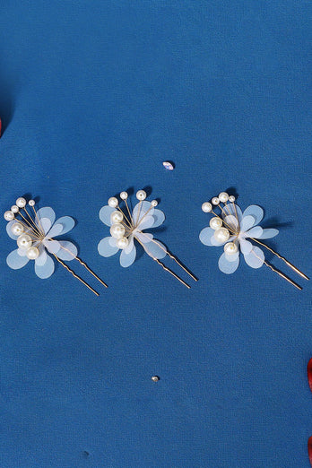 Pärla Tre Stycken Handgjord Blomma Brud Hårklämma