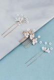 Vintage Handgjorda Pärla Strass Brudens Hårnål Set
