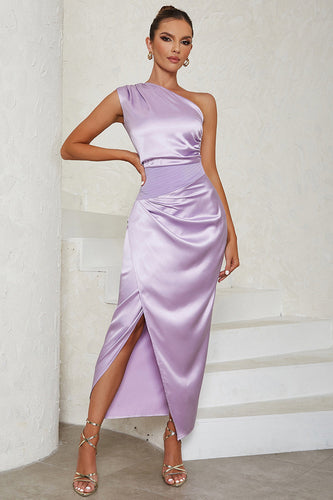 En axel lila mantel ärmlös cocktailklänning