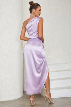 En axel lila mantel ärmlös cocktailklänning