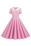A-linje Rosa Kort ärmlös 1950-tals Klänning