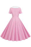 A-linje Rosa Kort ärmlös 1950-tals Klänning
