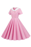 A-linje Rosa Kort ärmlös 1950-tals Klänning