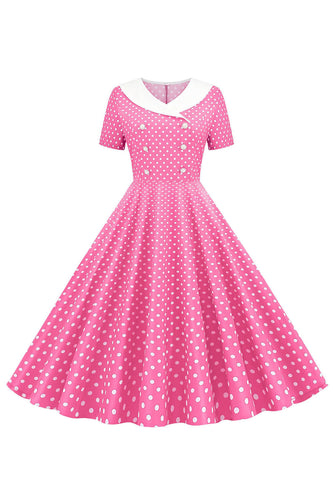 Prickar Rosa Båthals Kortärmade 1950-tals klänning med Bowknot