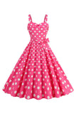 Rosa Spaghettiband Prickar 1950-tals Klänning med Bowknot