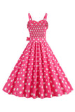 Rosa Spaghettiband Prickar 1950-tals Klänning med Bowknot