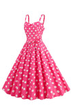Rosa Spaghettiband Prickar 1950-tals Klänning med Bowknot