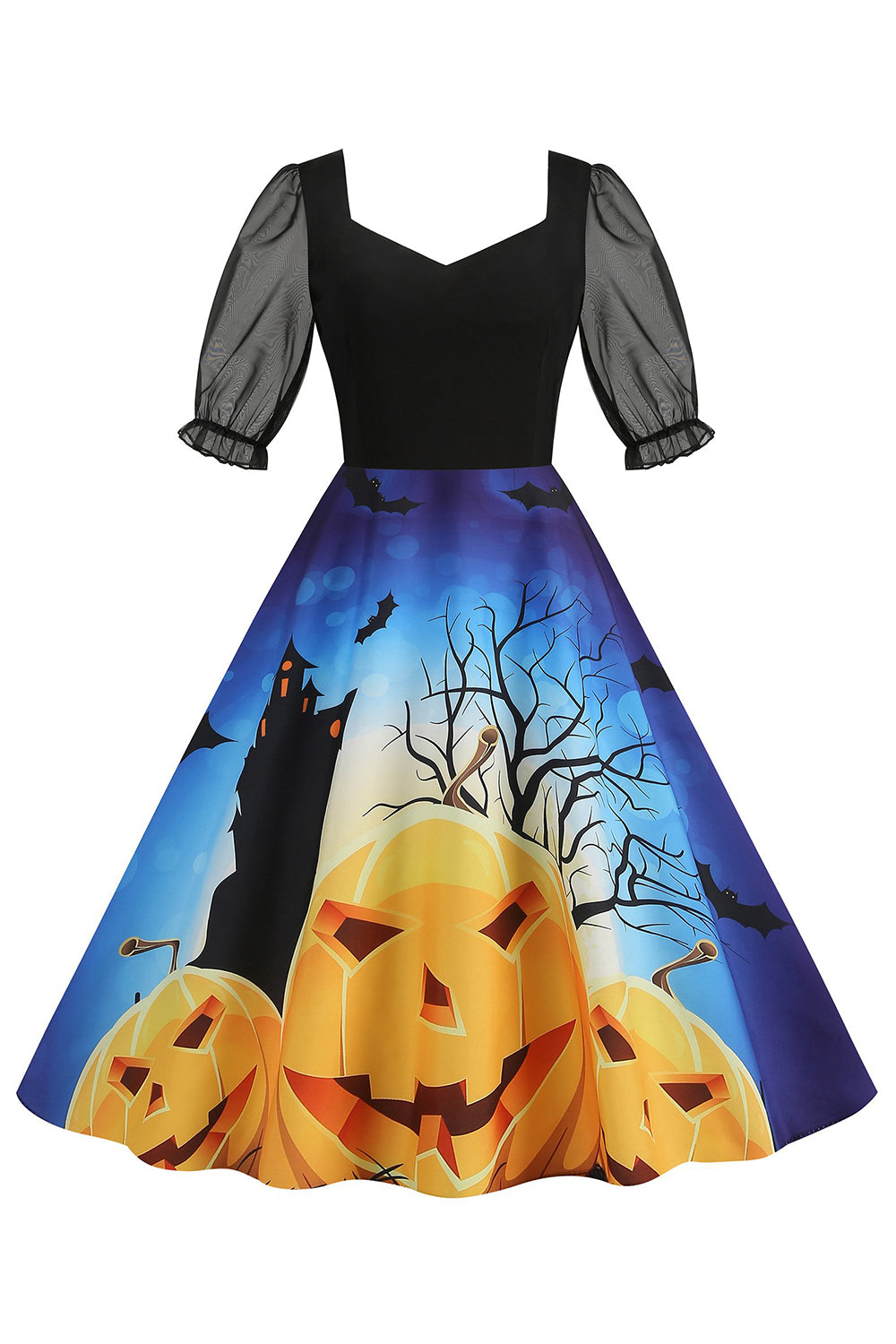 Svart A Linje Halloween Tryckt Vintage Klänning