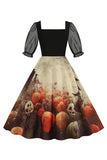 Svart A Linje Halloween Tryckt Vintage Klänning