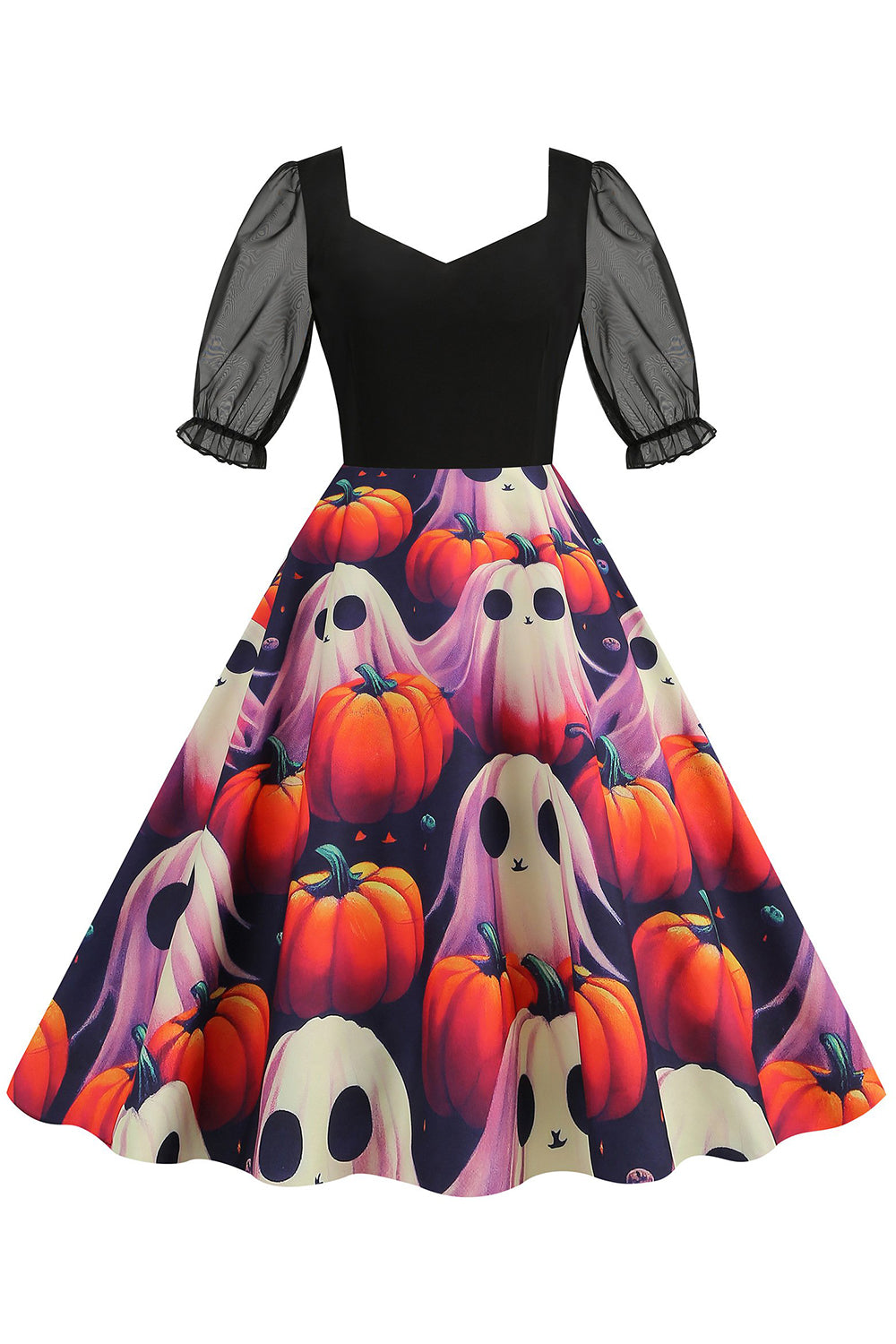Svart A Linje Halloween Tryckt Vintage Klänning