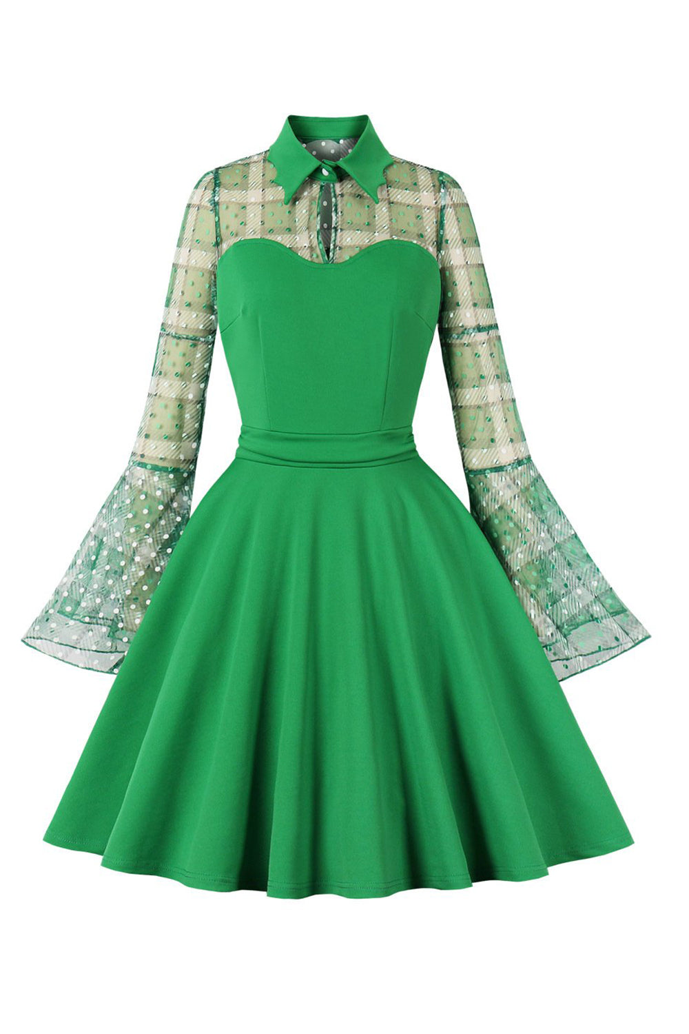 Pläd Långärmad Grön Vintage Klänning