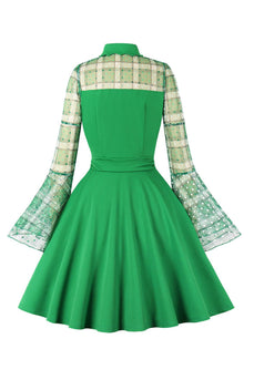 Pläd Långärmad Grön Vintage Klänning