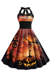 Halloween tryckt grimma blå vintage klänning