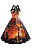 Halloween tryckt grimma blå vintage klänning