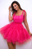 Hot Pink A Line Tyll Söt Homecoming Klänning