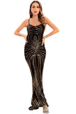 Svart Paljetter Spaghetti Strap Backless Bodycon Lång Aftonklänning