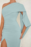Blå En Axel Bodycon Lång Cocktail Klänning