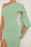 Blå En Axel Bodycon Lång Cocktail Klänning