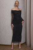 Off the Shoulder Svart Tight Holiday Party Klänning med slits