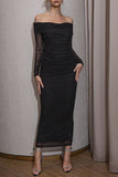 Svart Off the Shoulder Tight Holiday Party Klänning med slits