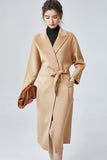 Kamel Notched Lapel Cashmere Coat med bälte