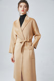 Kamel Notched Lapel Cashmere Coat med bälte