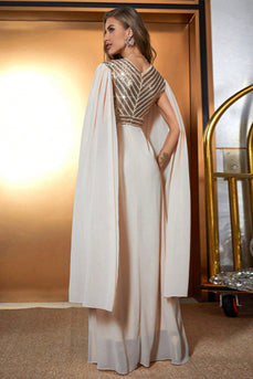 Aprikos A-linjeformad V-ringad glittrande paljettbalklänning med cape-ärmar