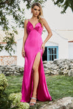 Mermaid Fuchsia pärlstav balklänning med slits