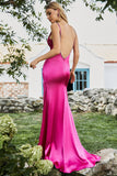Mermaid Fuchsia pärlstav balklänning med slits