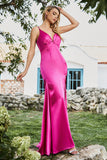 Mermaid Fuchsia pärlstav balklänning med slits